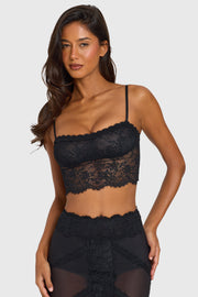 Oh Polly Tops Crop Top Dentelle Noir Mesh 45 cm
