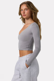 Oh Polly Tops Ruched Crop Top haut crop gris manches longues