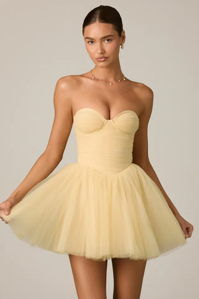 Oh Polly Dottie robe mini corset tulle jaune bustier