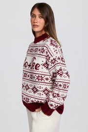 Oh Polly Knitwear Pull Oversize BT2409 Rouge Jacquard Laine