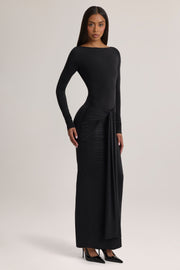 Oh Polly Mericia Robe longue noire jersey nouée