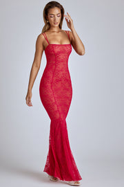 Oh Polly Dresses robe longue Marietta rouge dentelle