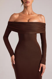 Oh Polly 15984 robe maxi marron dos nu modal
