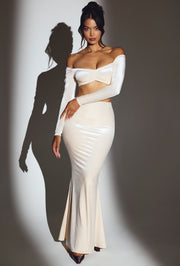 Oh Polly Nixie Velvet Maxi Jupe Ivoire
