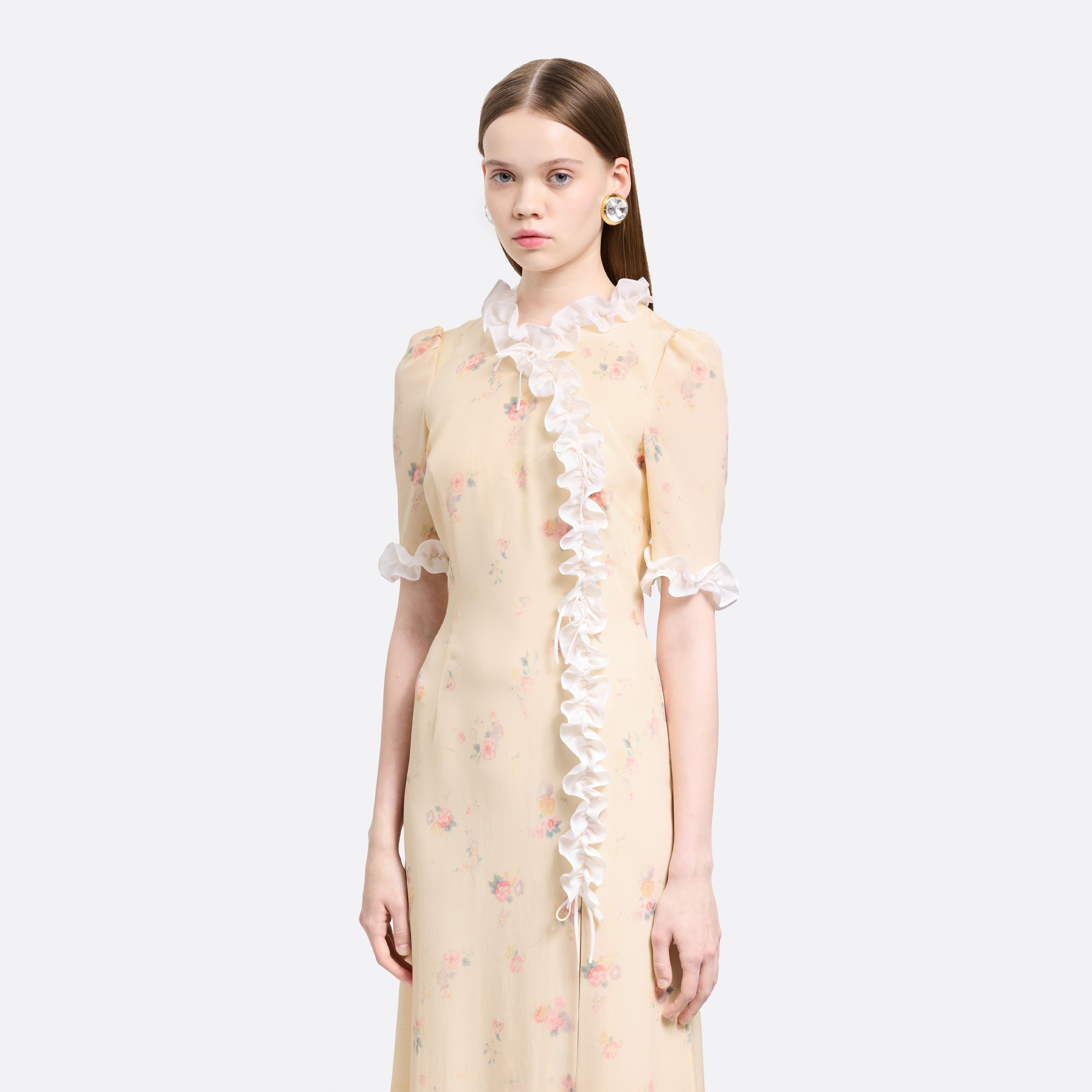 Alessandra Rich robe midi soie fleurs crème 36