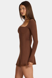 Oh Polly Luella Mini Robe Marron Cocoa Manches Longues