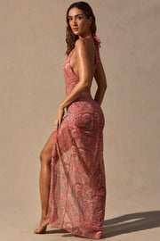 Oh Polly Caicos robe maxi licou paisley dos nu fendue