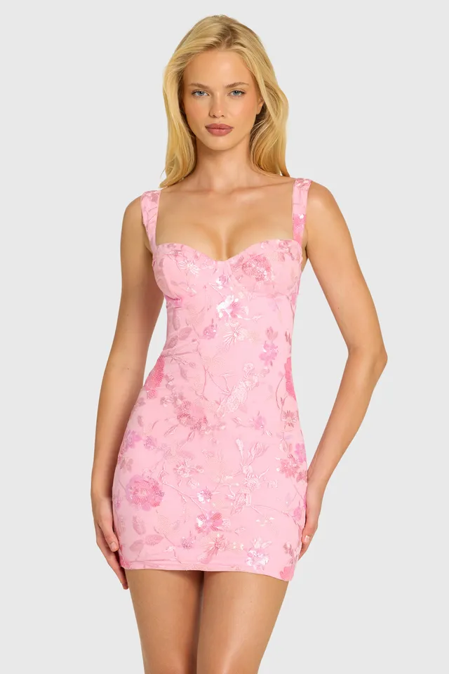 Oh Polly Pia Embellished Mini Robe blossom sequins armatures