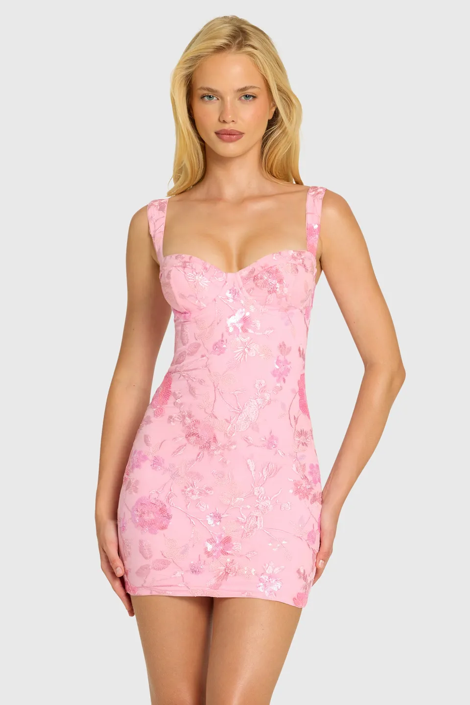 Oh Polly Pia Embellished Mini Robe blossom sequins armatures