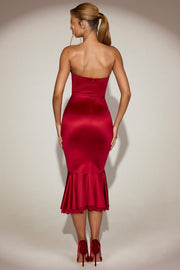 Oh Polly Belsa robe midaxi satin rouge dentelle