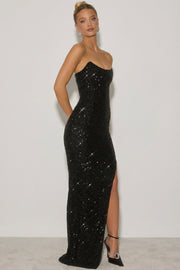 Oh Polly Embellished Kaleena robe bustier sequins noire