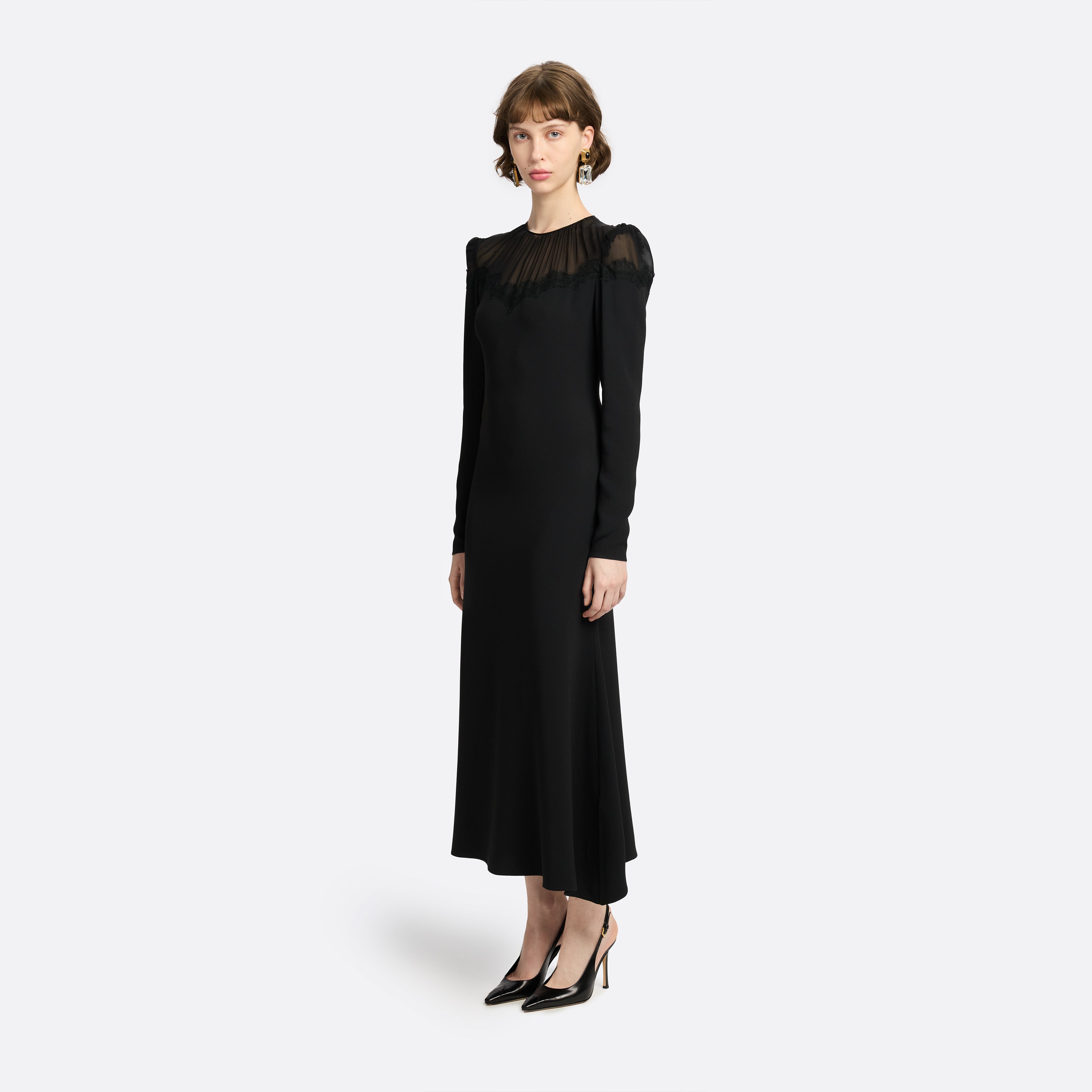 Alessandra Rich Cady Silk Georgette Midi Dress robe noire 36-46