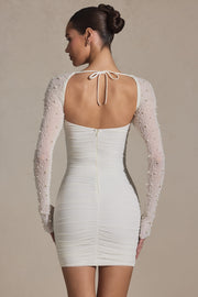 Oh Polly St. Germain mini robe perles blanc neige