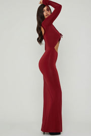 Oh Polly 10935 robe maxi rouge découpe volants