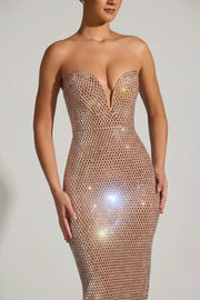 Oh Polly Lucile robe bustier strass miel fendue
