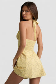Oh Polly Nerine robe mini jaune fleurs licou trapèze