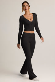 Oh Polly Jules pantalon flare noir taille rabattue modal