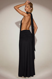 Oh Polly Merryth robe maxi noire dos nu fendue