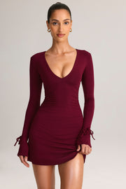 Oh Polly Dresses Iskra mini robe bordeaux modal col V