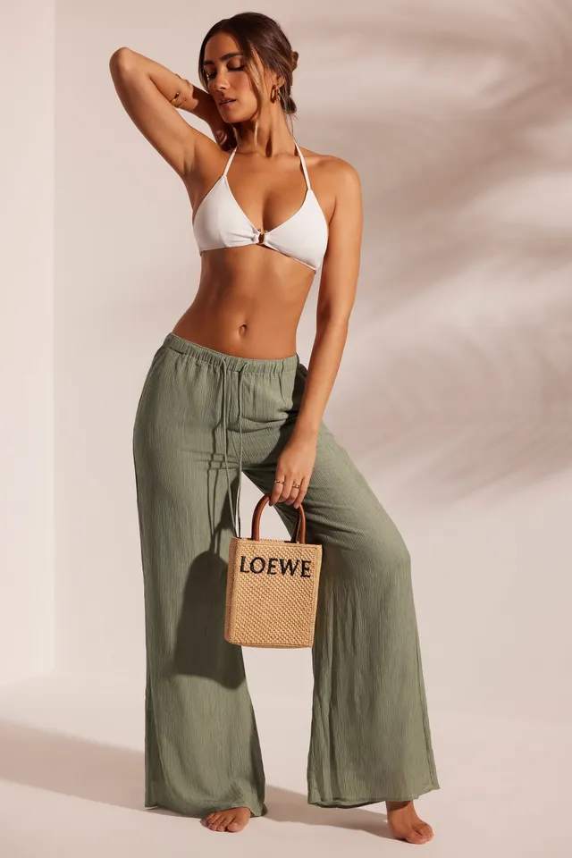 Oh Polly Trousers pantalon plage vert clair large crinkle