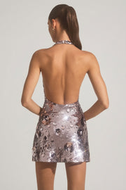 Oh Polly 14407 robe sequins argentée licou mini