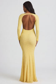 Oh Polly Tarini 14103 robe longue jaune pastel dentelle