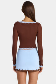 Oh Polly Laksila gilet court dentelle marron cocoa