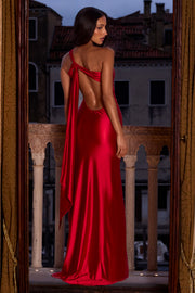 Oh Polly Adelina robe longue satin cerise dos nu