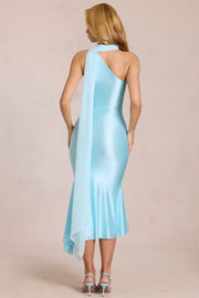 Oh Polly Giada 15923 robe midaxi satin aigue-marine foulard