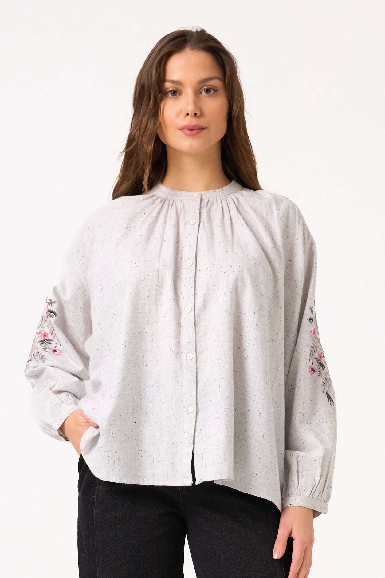 CHICOSOLEIL Tops Chemisier HIRO Gris Clair Coton