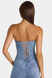 Oh Polly Tops 16521 top corset jean bleu denim stretch