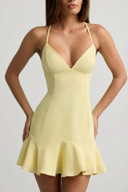Oh Polly Daria 13772 robe mini jaune plissée dos lacé