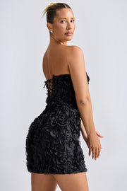 Oh Polly Azaelea 9953 Robe Mini Noire Fleurs Satin