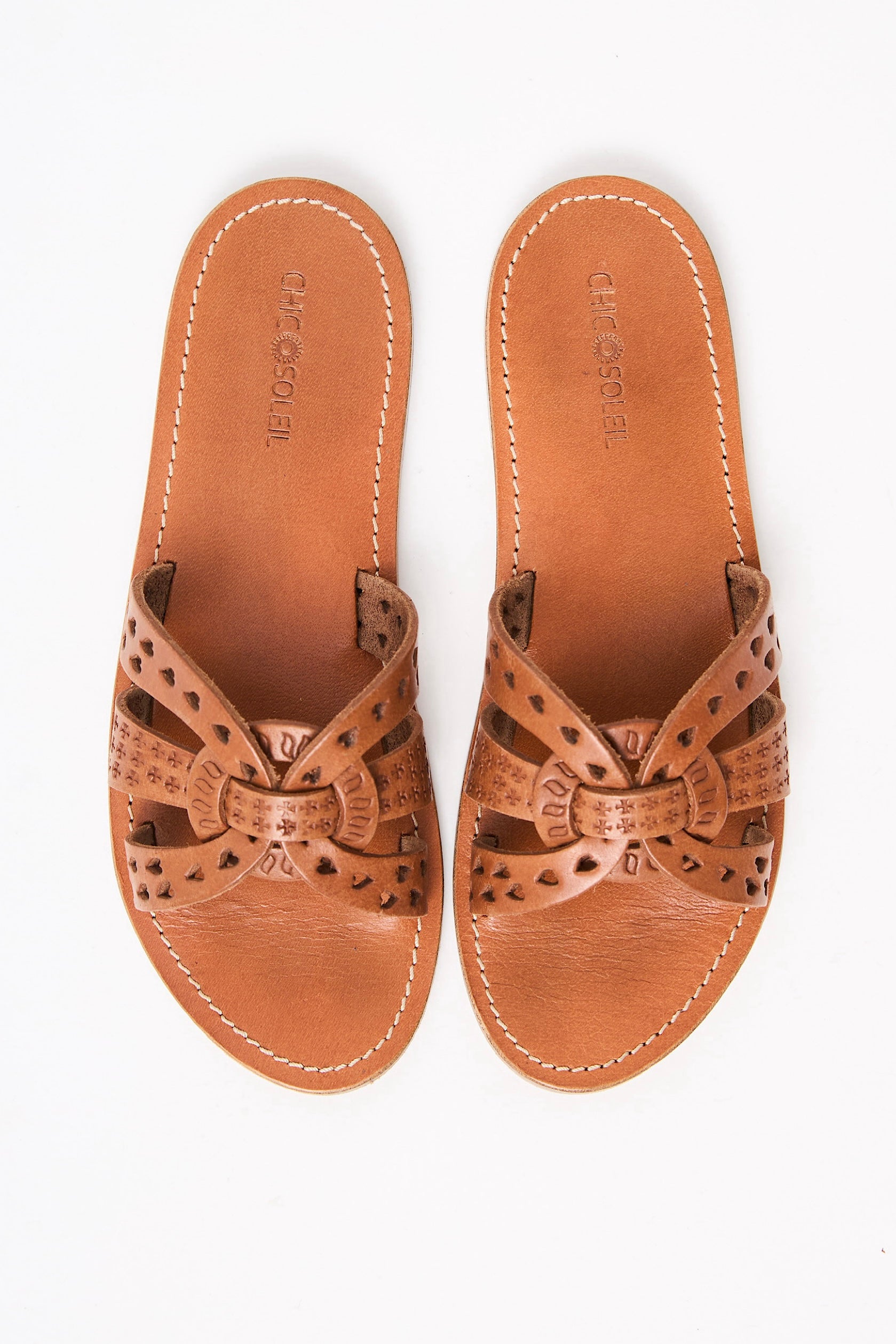 Chicosoleil Joséphine sandale plate cognac cuir