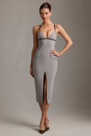 Oh Polly Dresses robe midaxi grise dos nu plongeant
