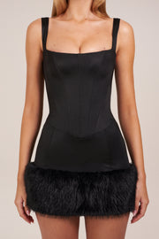 Oh Polly Rixelle Mini Robe noire satin corset col carré