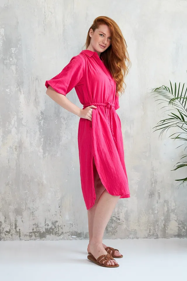 Chicosoleil Sheri robe midi rose bright gaze coton