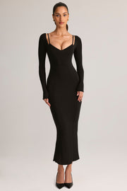 Oh Polly Dresses 15541 robe midi noire manches longues