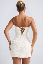 Oh Polly Azaelea robe mini bustier blanche satin fleurs