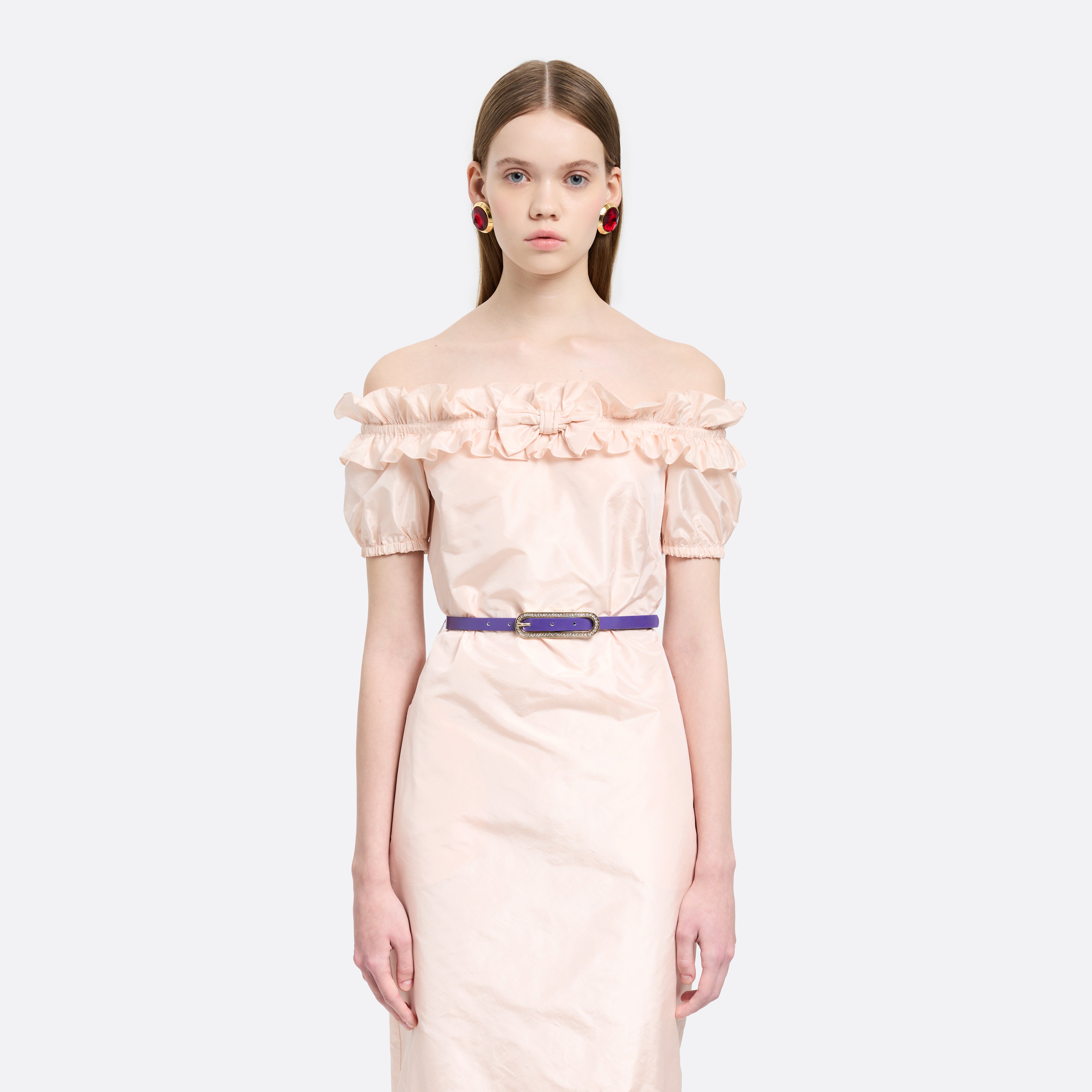 Alessandra Rich Accessories ceinture fine cuir violet cristal