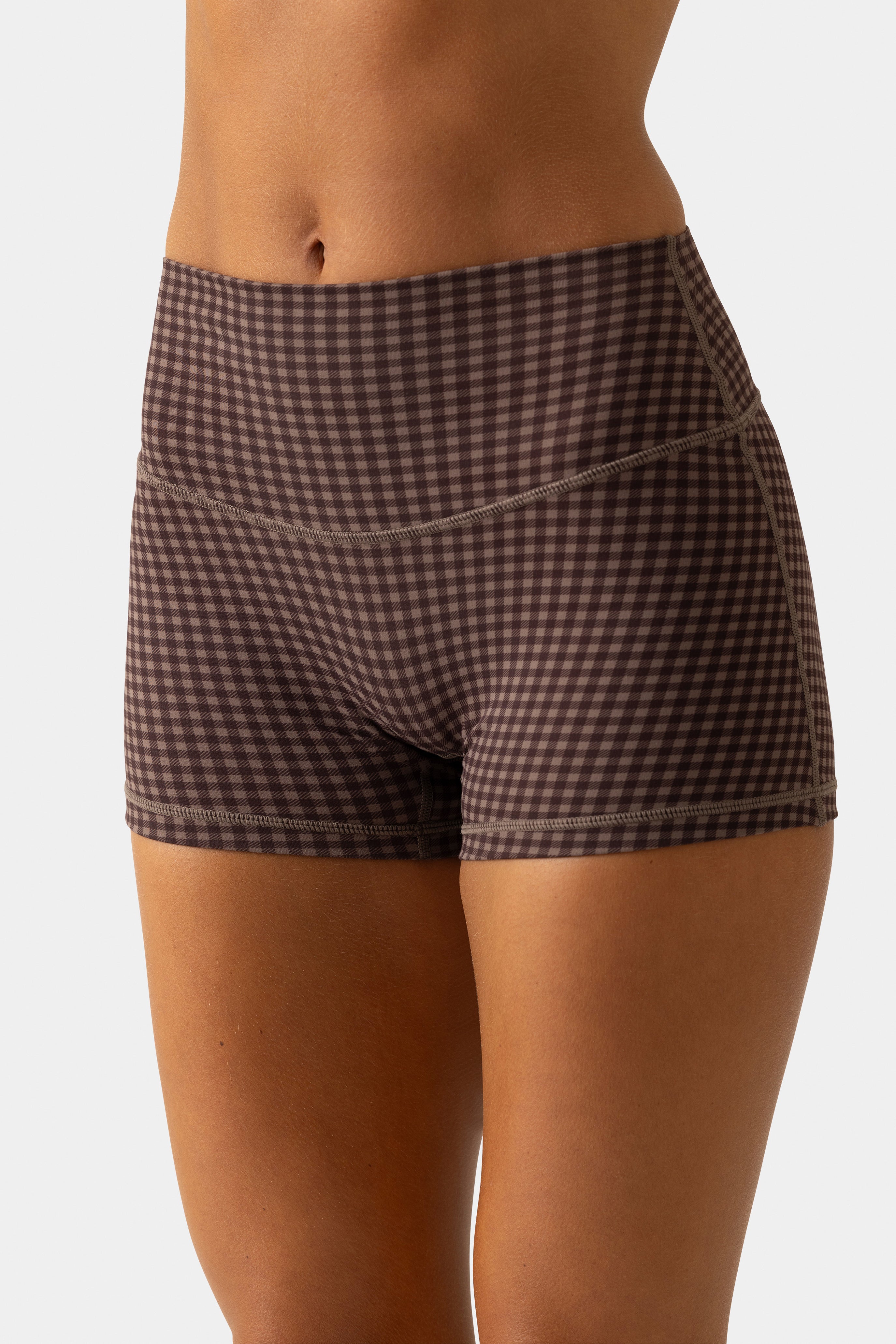 Oh Polly Bo+Tee Soft Active mini short espresso gingham