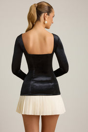 Oh Polly Darline robe mini corset plissée noire velours