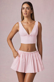 Oh Polly Maira Mini Jupe Mauve Rayée Coton Cordon