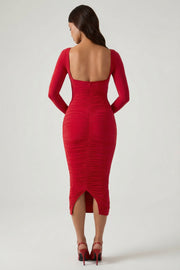 Oh Polly Dresses Deliana robe midi rouge ruchée dentelle