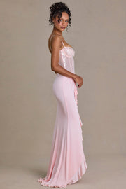 Oh Polly Robe Corset Dentelle Blossom Sequin Fendue Rose