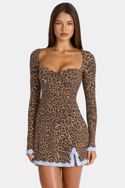 Oh Polly Luella Mini Robe Léopard Manches Longues Modal