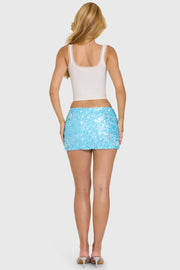 Oh Polly Elia mini-jupe sequins aqua taille basse
