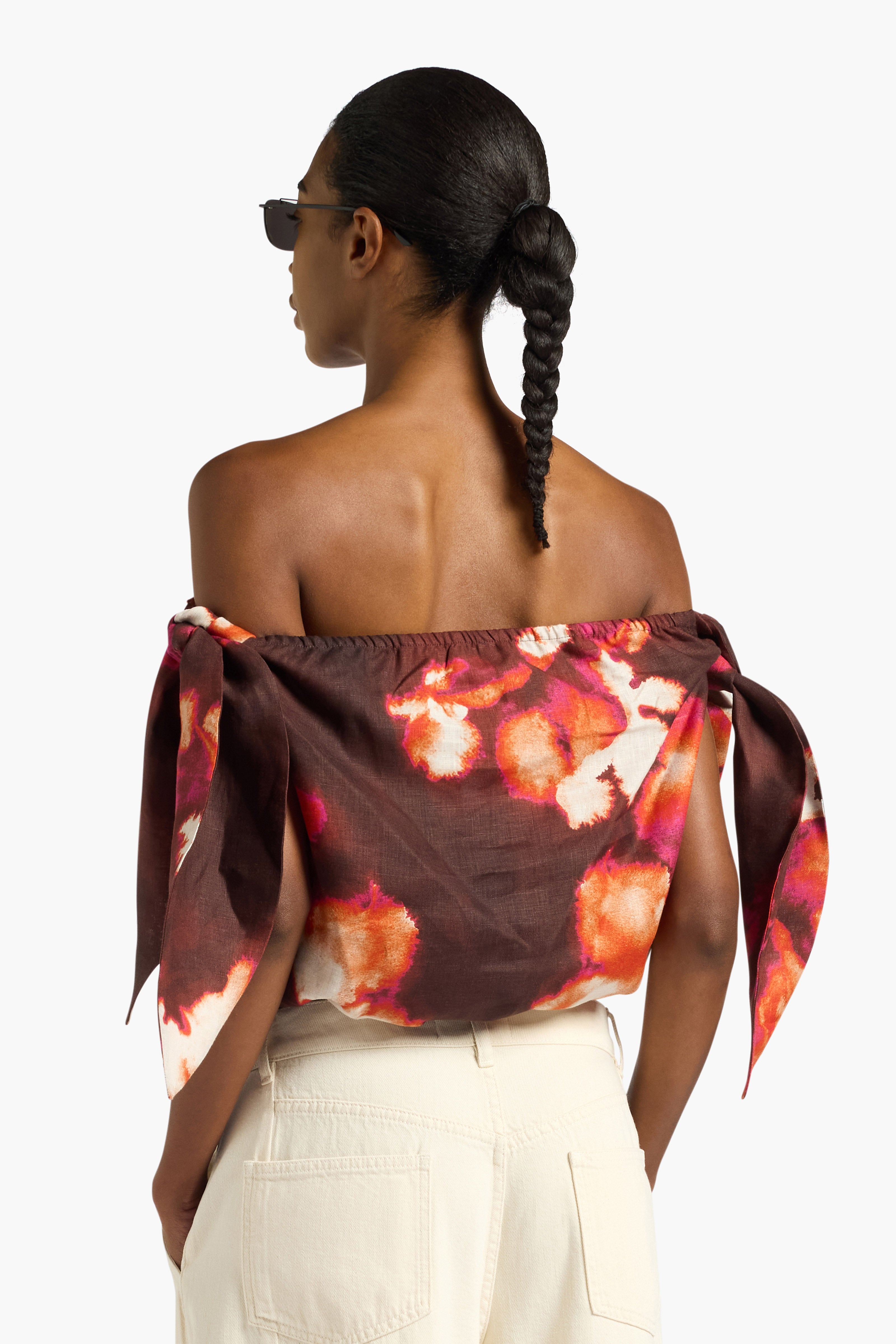 Liviana Conti Ava crop top bustier lin bordeaux fleurs