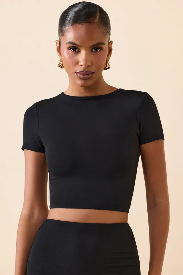 Oh Polly Myaree crop top noir manches courtes modal