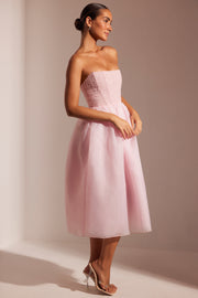 Oh Polly Rosette robe midi blush corset perlée tulle